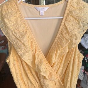 LC Lauren Conrad Lace Ruffle Dress in Soft Yellow M